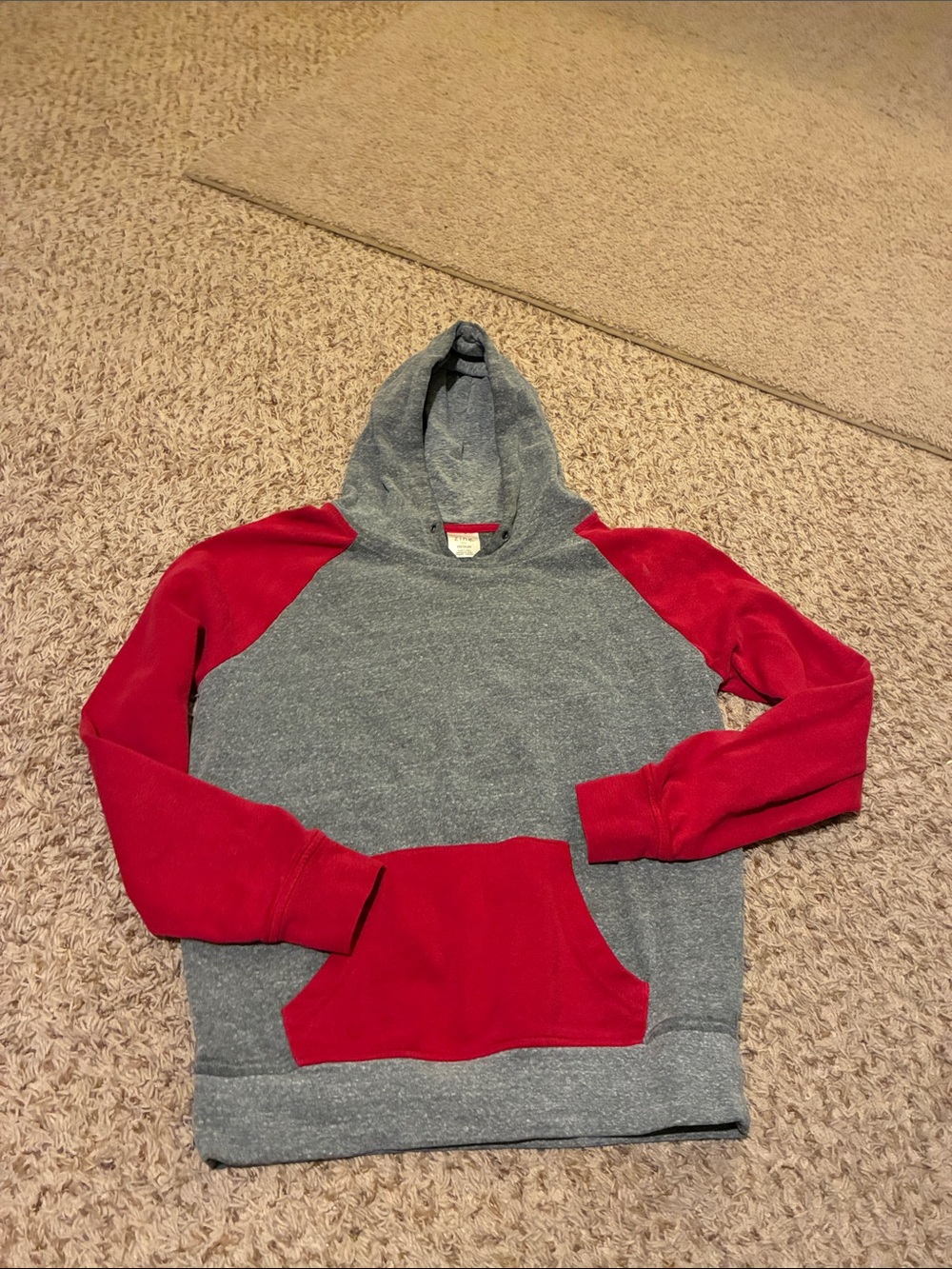 Kids size M Gray & Red Hooded Pullover Sweatshirt
